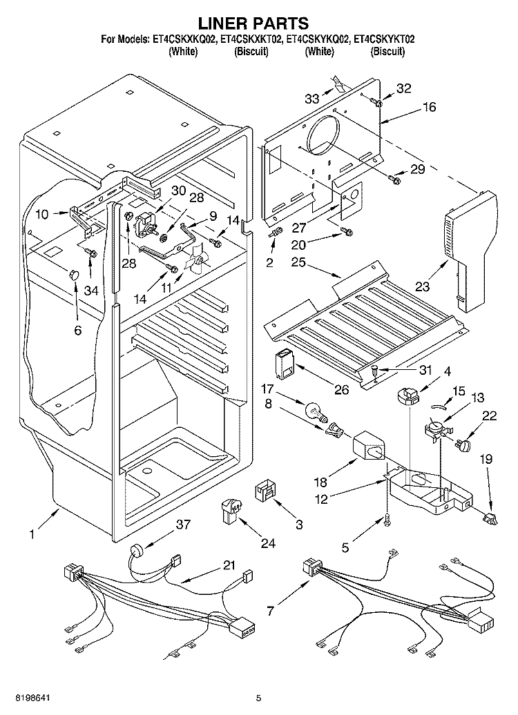 LINER PARTS Diagram and Parts List for ET4CSKXKT02  Whirlpool Refrigerator