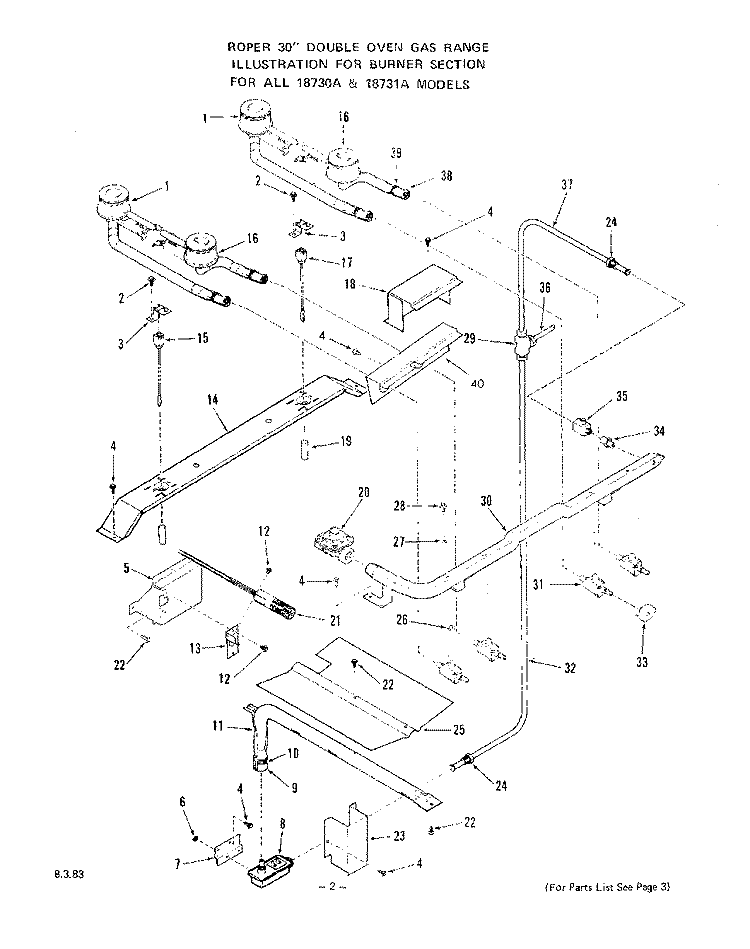 LOWER OVEN BODY Diagram and Parts List for 1873^1A  Whirlpool Range