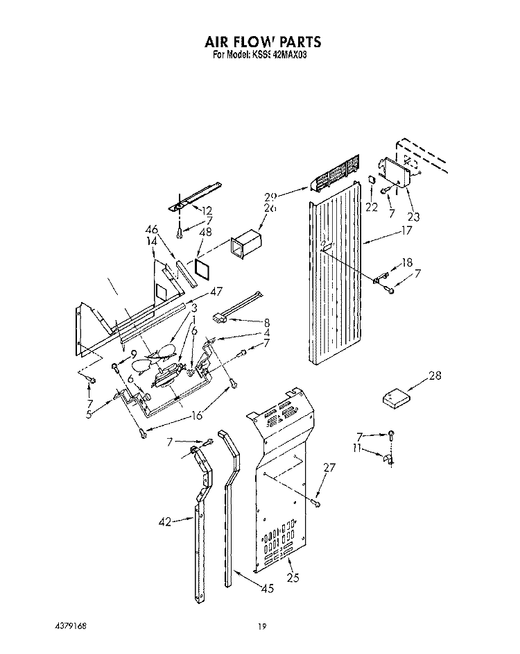 AIR FLOW Diagram and Parts List for KSSS42MAX03  KitchenAid Refrigerator