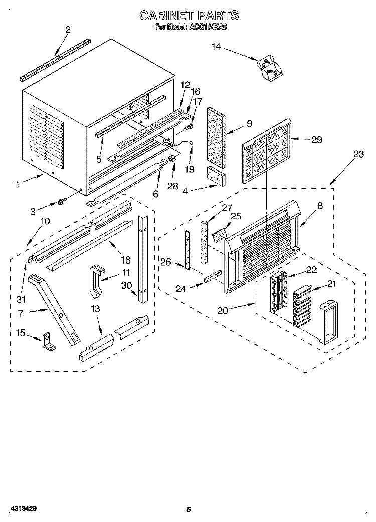 CABINET Diagram and Parts List for ACQ184XA0  Whirlpool Air Conditioner