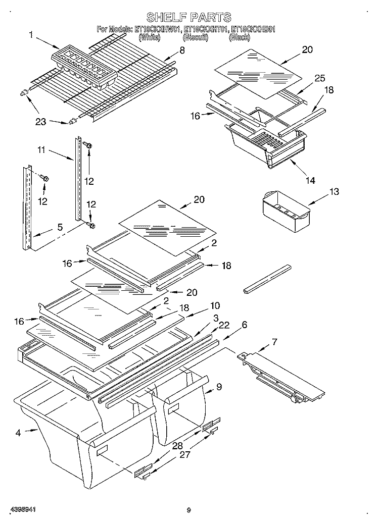 SHELF, OPTIONAL Diagram and Parts List for ET18CKXHT01  Whirlpool Refrigerator