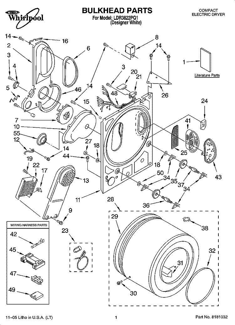 BULKHEAD PARTS Diagram and Parts List for LDR3822PQ1  Whirlpool Dryer