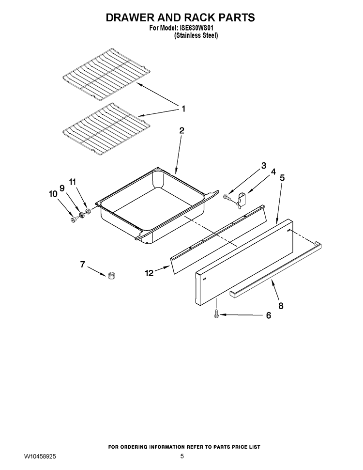 DRAWER & BROILER PARTS Diagram and Parts List for ISE630WS01  Whirlpool Range