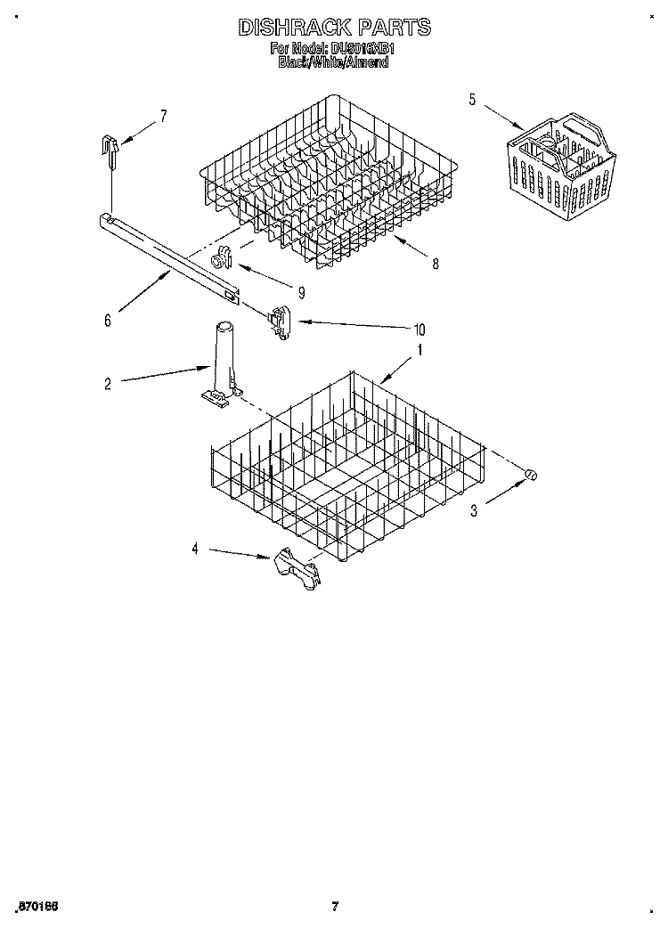 DISHRACK Diagram and Parts List for DU8016XB1  Whirlpool Dishwasher
