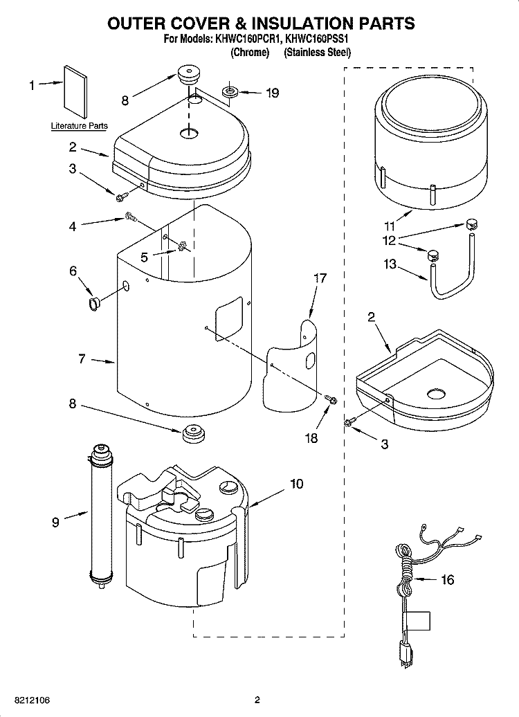 OUTER COVER & INSULATION PARTS Diagram and Parts List for KHWC160PSS1  KitchenAid Miscellaneous