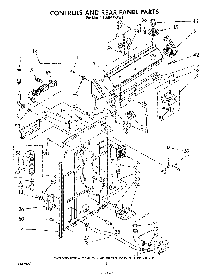 CONTROLS AND REAR PANEL Diagram and Parts List for LA6058XSW1  Whirlpool Washer
