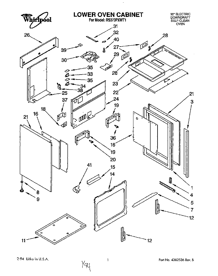 LOWER OVEN Diagram and Parts List for RS373PXWT1  Whirlpool Range