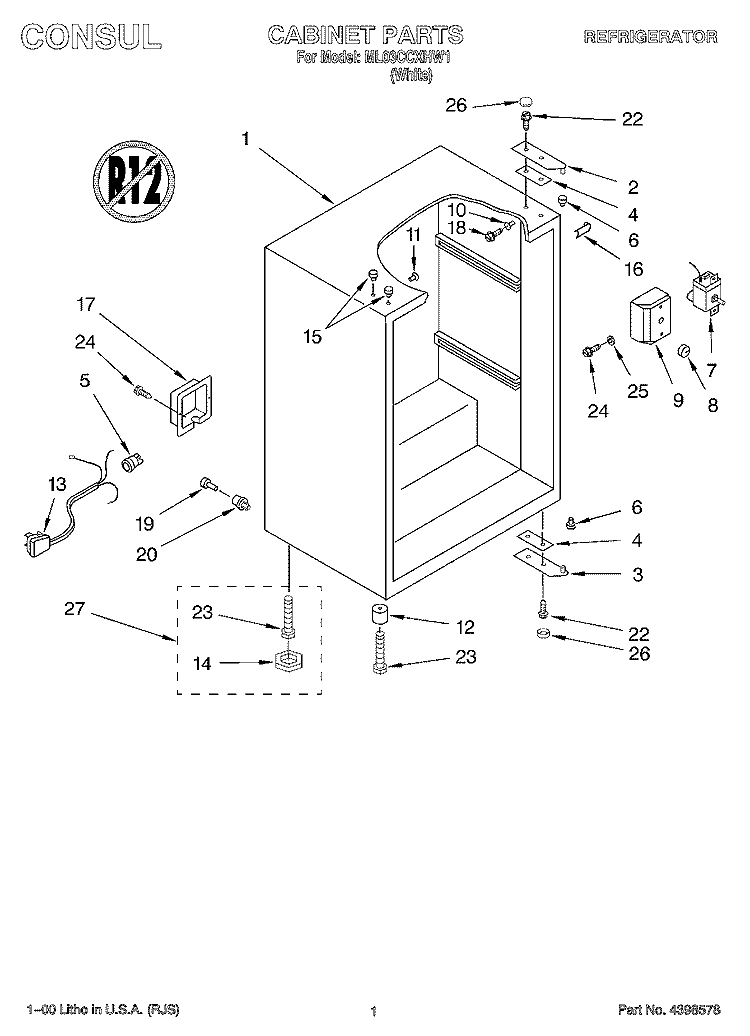 CABINET Diagram and Parts List for ML03CCXHW1  Whirlpool Refrigerator