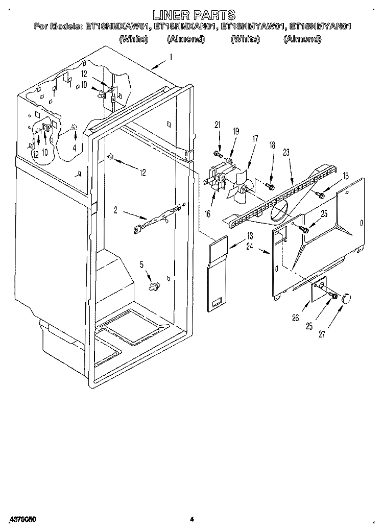 LINER Diagram and Parts List for ET18NMYAN01  Whirlpool Refrigerator