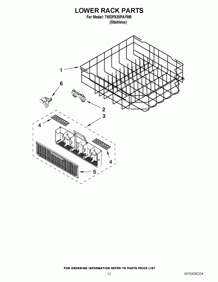 LOWER RACK PARTS Diagram and Parts List for 7WDF530PAYM0  Whirlpool Dishwasher