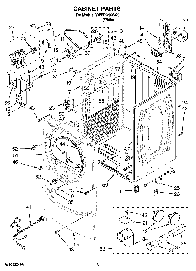 CABINET PARTS Diagram and Parts List for YWED9200SQ0  Whirlpool Dryer