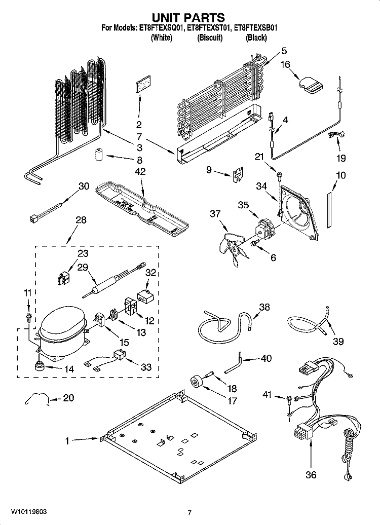 UNIT PARTS Diagram and Parts List for ET8FTEXSQ01  Whirlpool Refrigerator