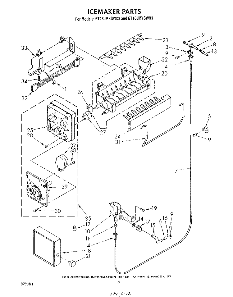 ICE MAKER , NOT ILLUSTRATED Diagram and Parts List for ET16JMYSM03  Whirlpool Refrigerator