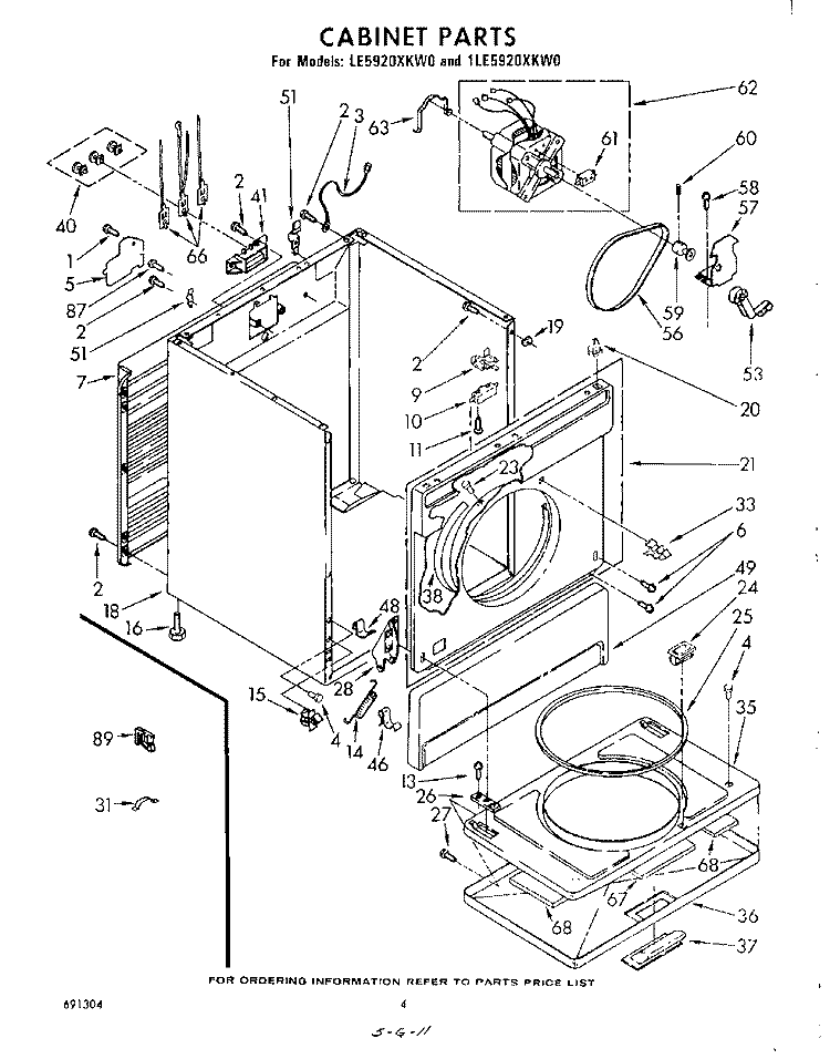 SECTION Diagram and Parts List for 1LE5920XKW0  Whirlpool Dryer