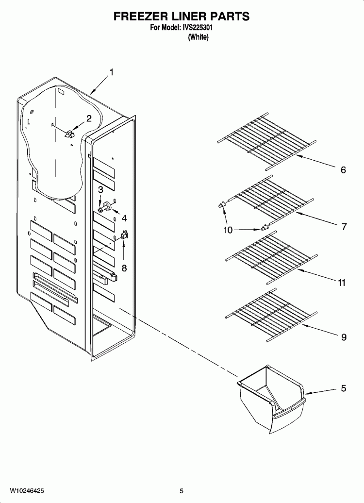 FREEZER LINER PARTS Diagram and Parts List for IVS225301  Inglis Refrigerator