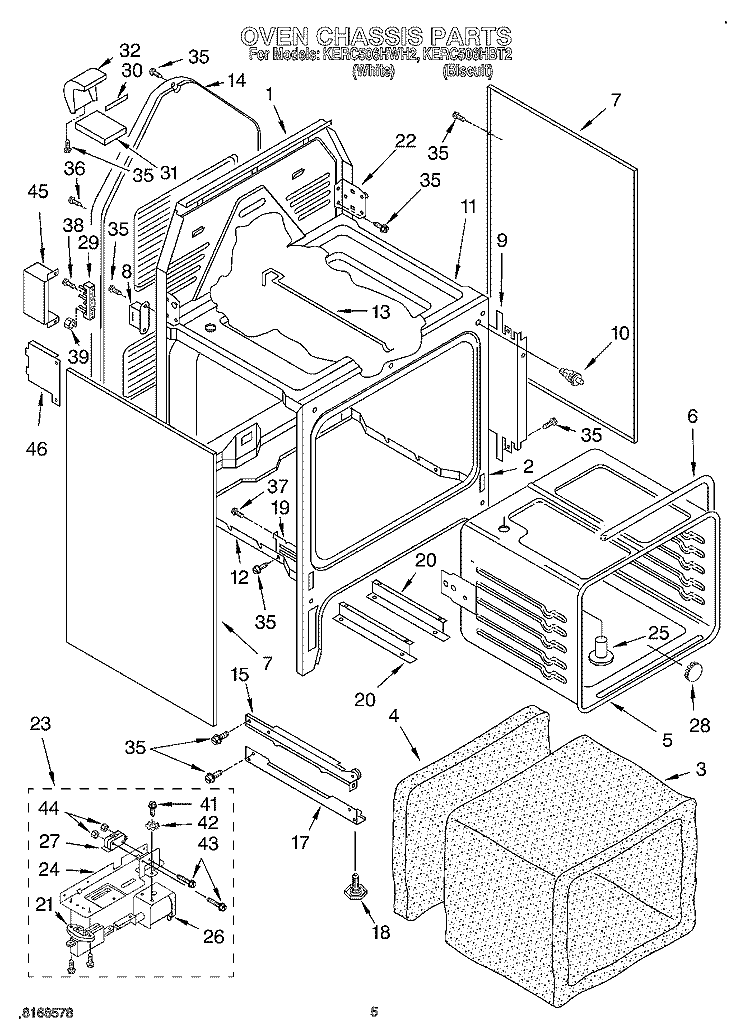 OVEN CHASSIS Diagram and Parts List for KERC506HWH2  KitchenAid Range