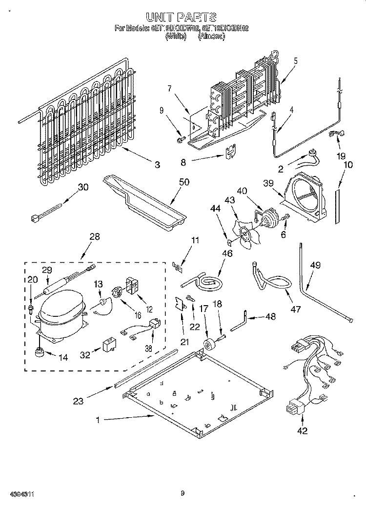 UNIT Diagram and Parts List for 6ET19DKXDN02  Whirlpool Refrigerator