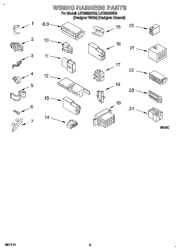 WIRING HARNESS Diagram and Parts List for LSC9355BQ0  Whirlpool Washer