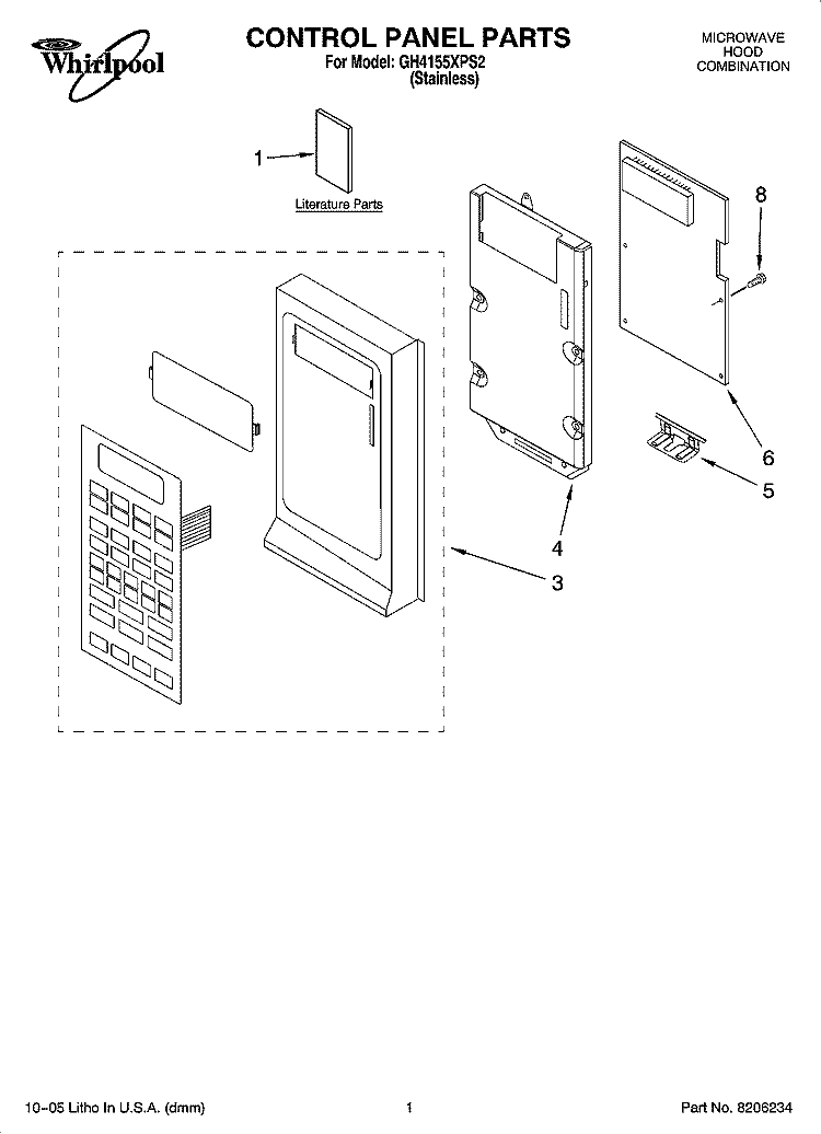 CONTROL PANEL PARTS Diagram and Parts List for GH4155XPS2  Whirlpool Microwave