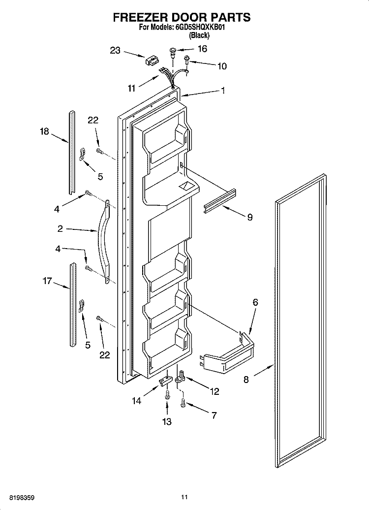 FREEZER DOOR PARTS Diagram and Parts List for 6GD5SHQXKB01  Whirlpool Refrigerator