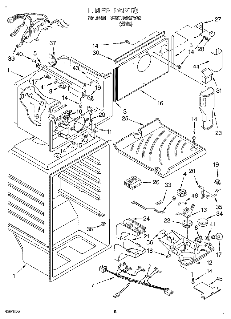 LINER Diagram and Parts List for 3VET19GMFW02  Whirlpool Refrigerator