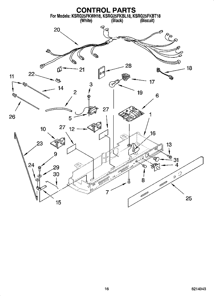 CONTROL PARTS Diagram and Parts List for KSRG25FKBL18  KitchenAid Refrigerator