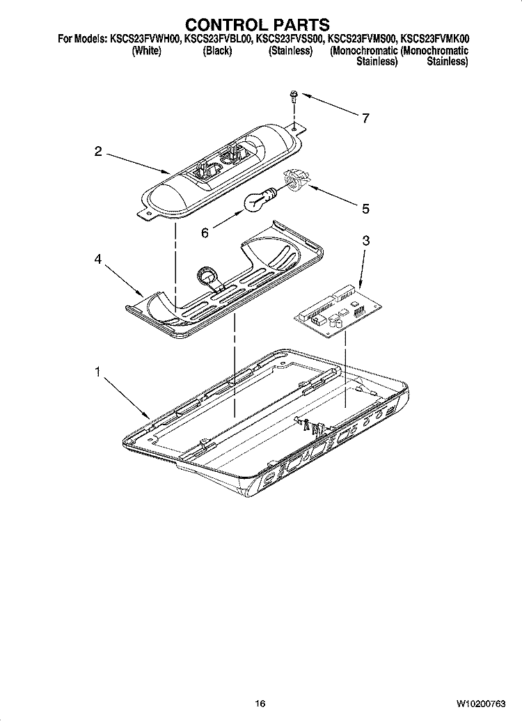 CONTROL PARTS Diagram and Parts List for KSCS23FVBL00  KitchenAid Refrigerator