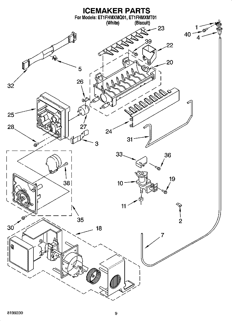 ICEMAKER PARTS Diagram and Parts List for ET1FHMXMT01  Whirlpool Refrigerator