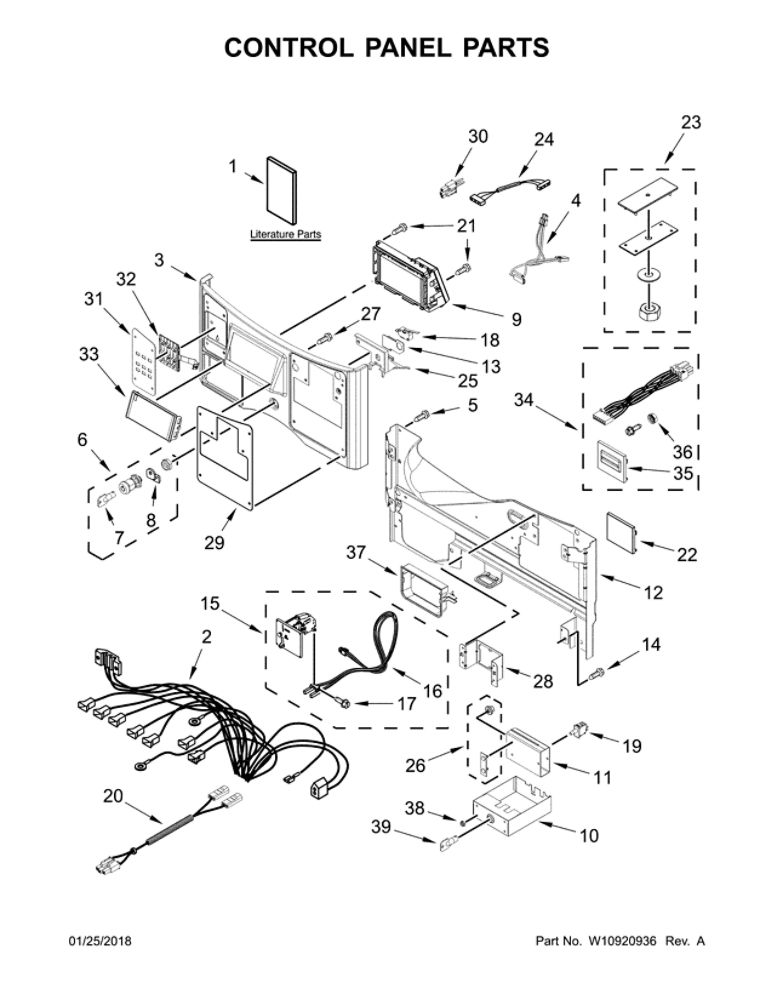 Control Panel Parts Diagram and Parts List for CET9000GQ0  Whirlpool Washer Dryer Combo