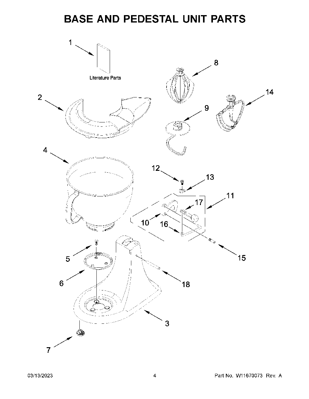 Base And Pedestal Unit Parts Diagram and Parts List for KSM150PSHER5  KitchenAid Mixer