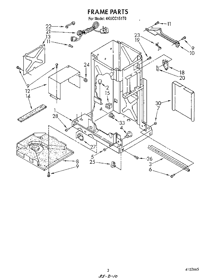 FRAME Diagram and Parts List for 4KUCC151T0  KitchenAid Trash Compactor