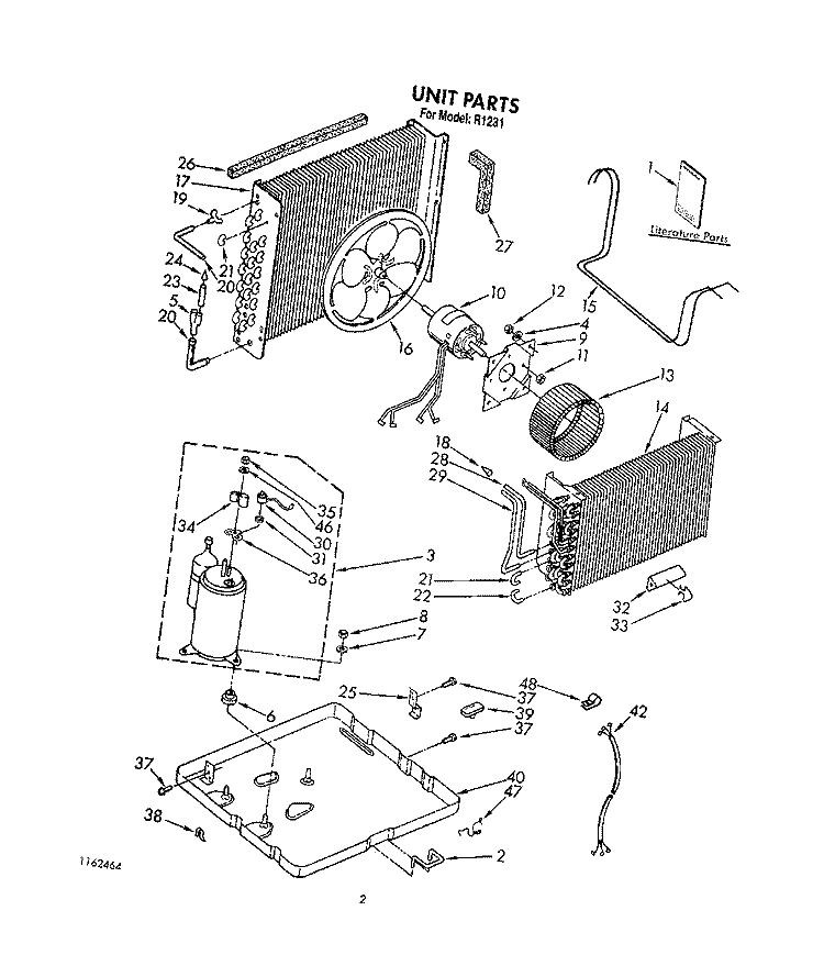 UNIT, LIT/OPTIONAL Diagram and Parts List for R1231  Whirlpool Air Conditioner