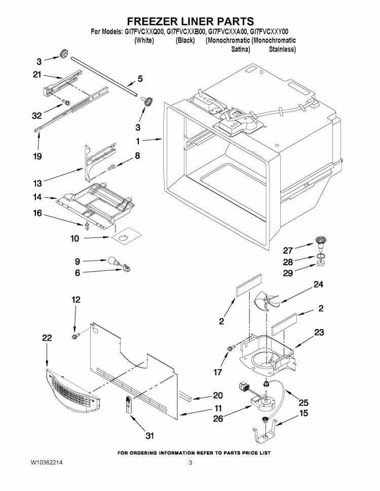 FREEZER LINER PARTS Diagram and Parts List for GI7FVCXXA00  Whirlpool Refrigerator
