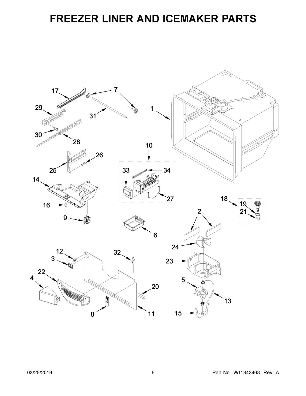 Freezer Liner And Icemaker Parts Diagram and Parts List for WRF535SWHW01  Whirlpool Refrigerator