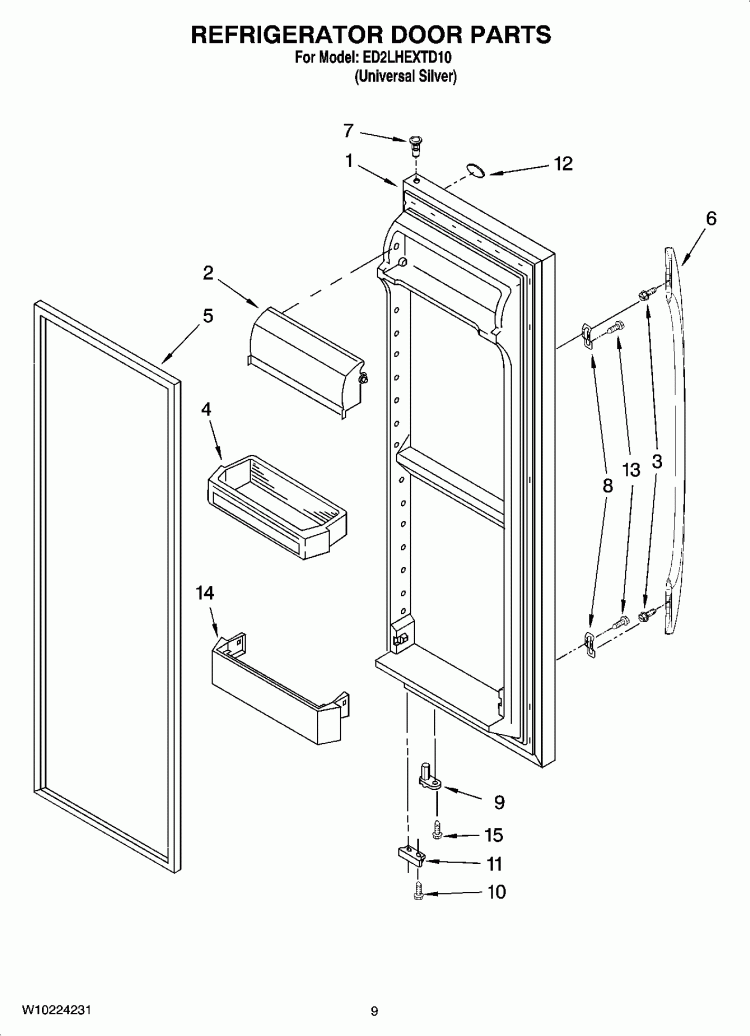 REFRIGERATOR DOOR PARTS Diagram and Parts List for ED2LHEXTD10  Whirlpool Refrigerator