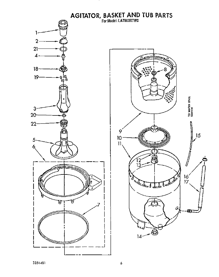 AGITATOR, BASKET AND TUB Diagram and Parts List for LA7800XTF0  Whirlpool Washer
