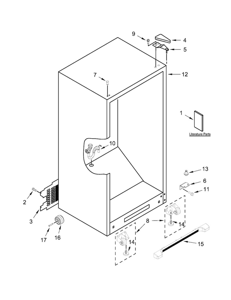 Cabinet Parts Diagram and Parts List for WZF79R20DW00  Whirlpool Freezer