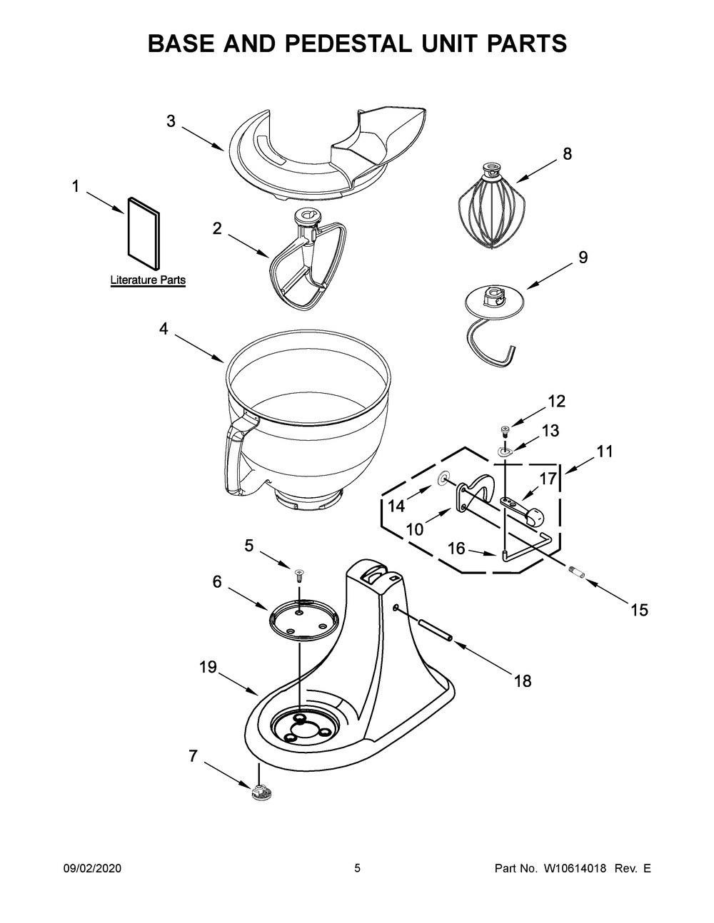 Base And Pedestal Unit Parts Diagram and Parts List for KSM153PSQIC0  Whirlpool Mixer