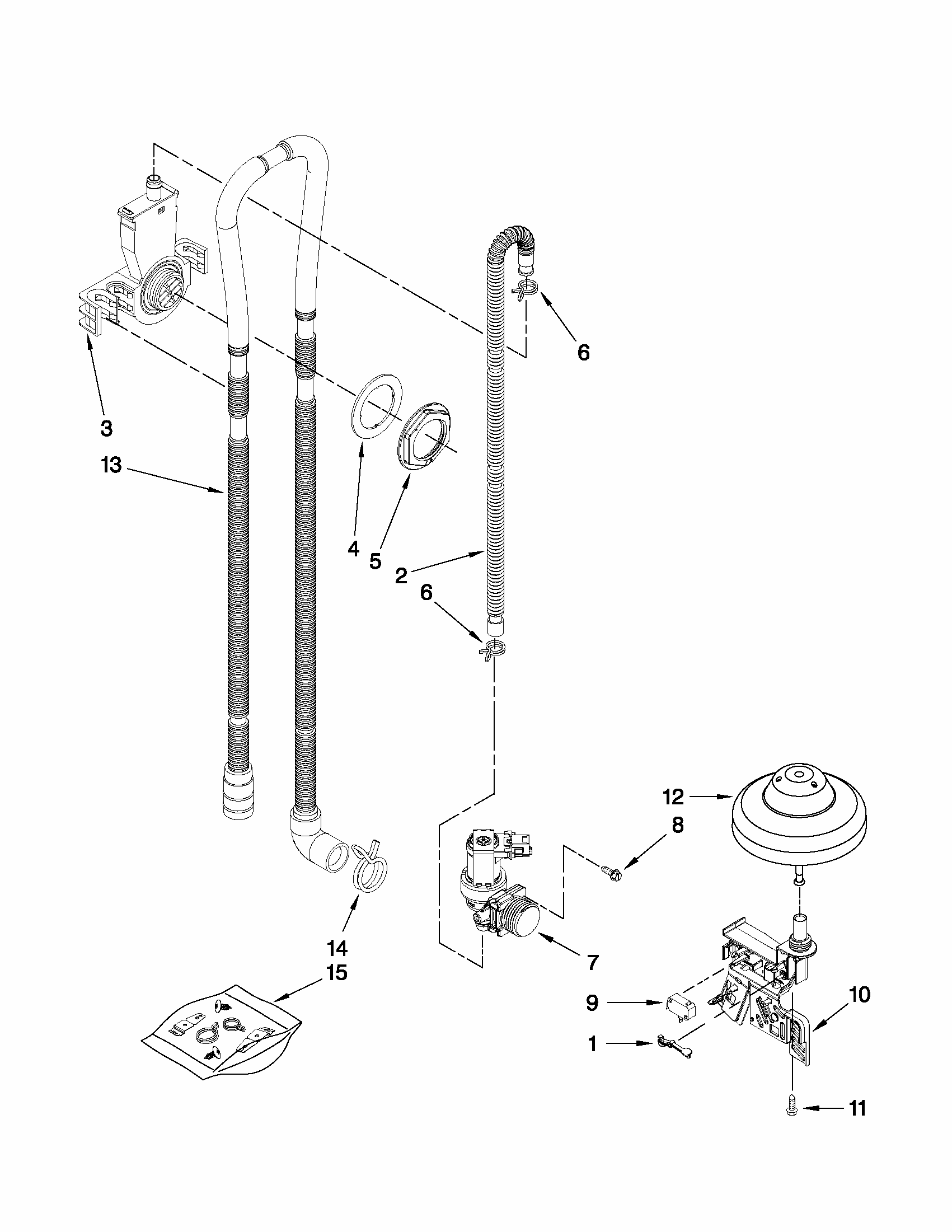 Fill, Drain And Overfill Parts Diagram and Parts List for 66513073K211  Kenmore Dishwasher
