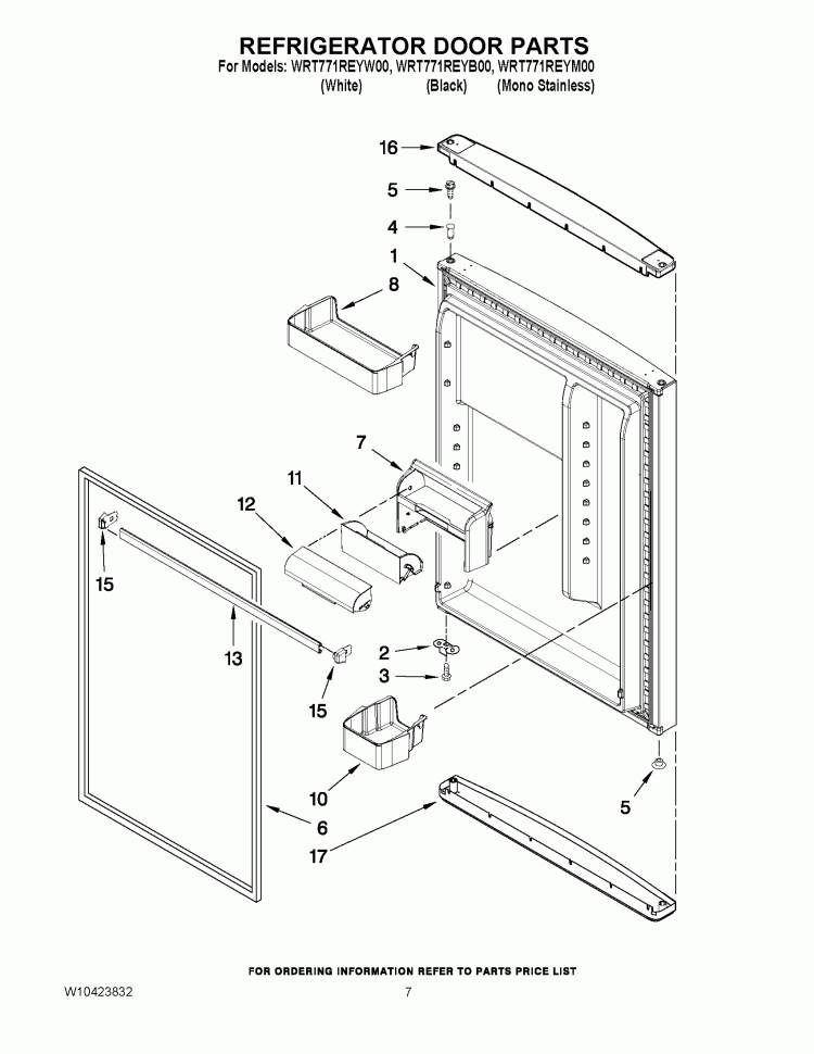 REFRIGERATOR DOOR PARTS Diagram and Parts List for WRT771REYB00  Whirlpool Refrigerator