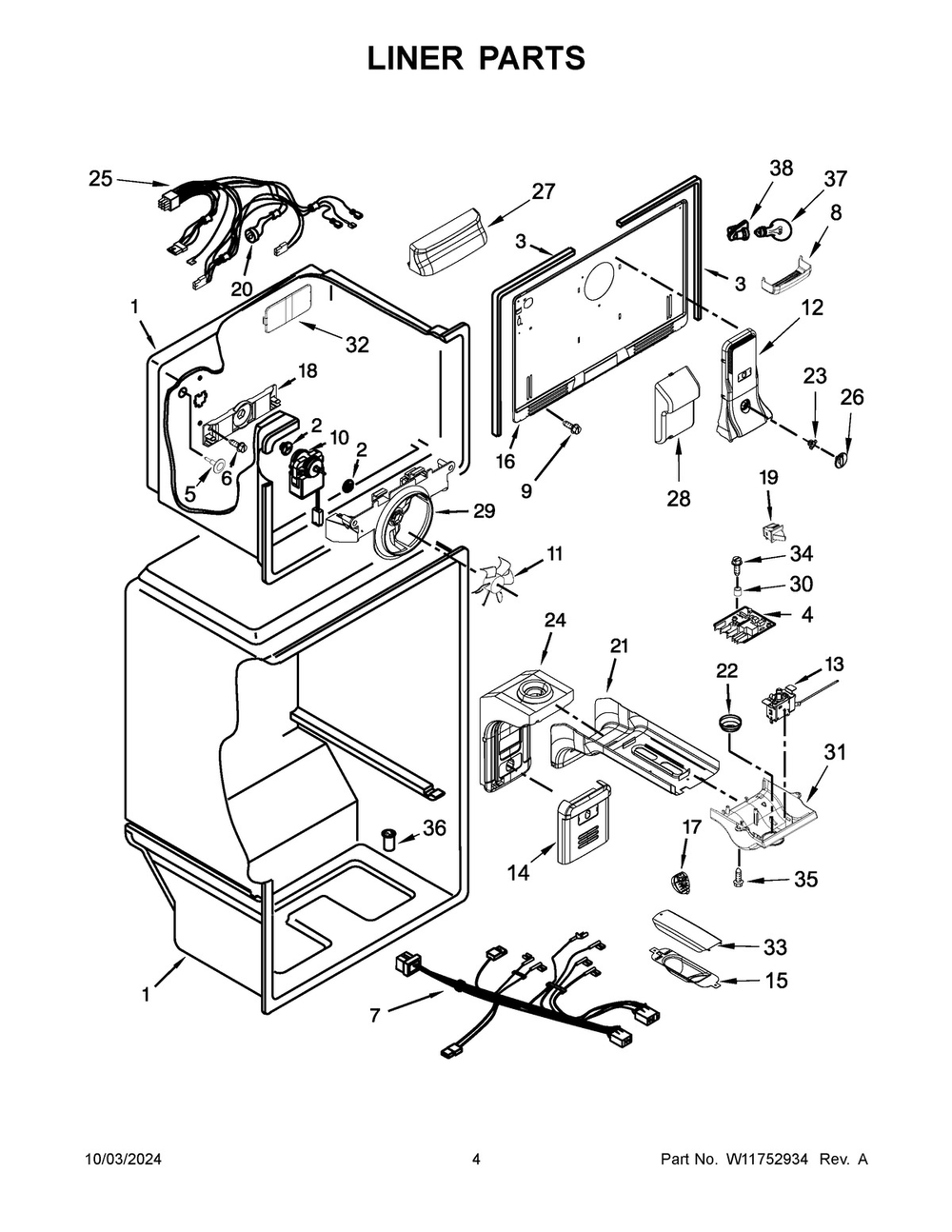 03 - Liner Parts Diagram and Parts List for WRT541SZHV03  Whirlpool Refrigerator