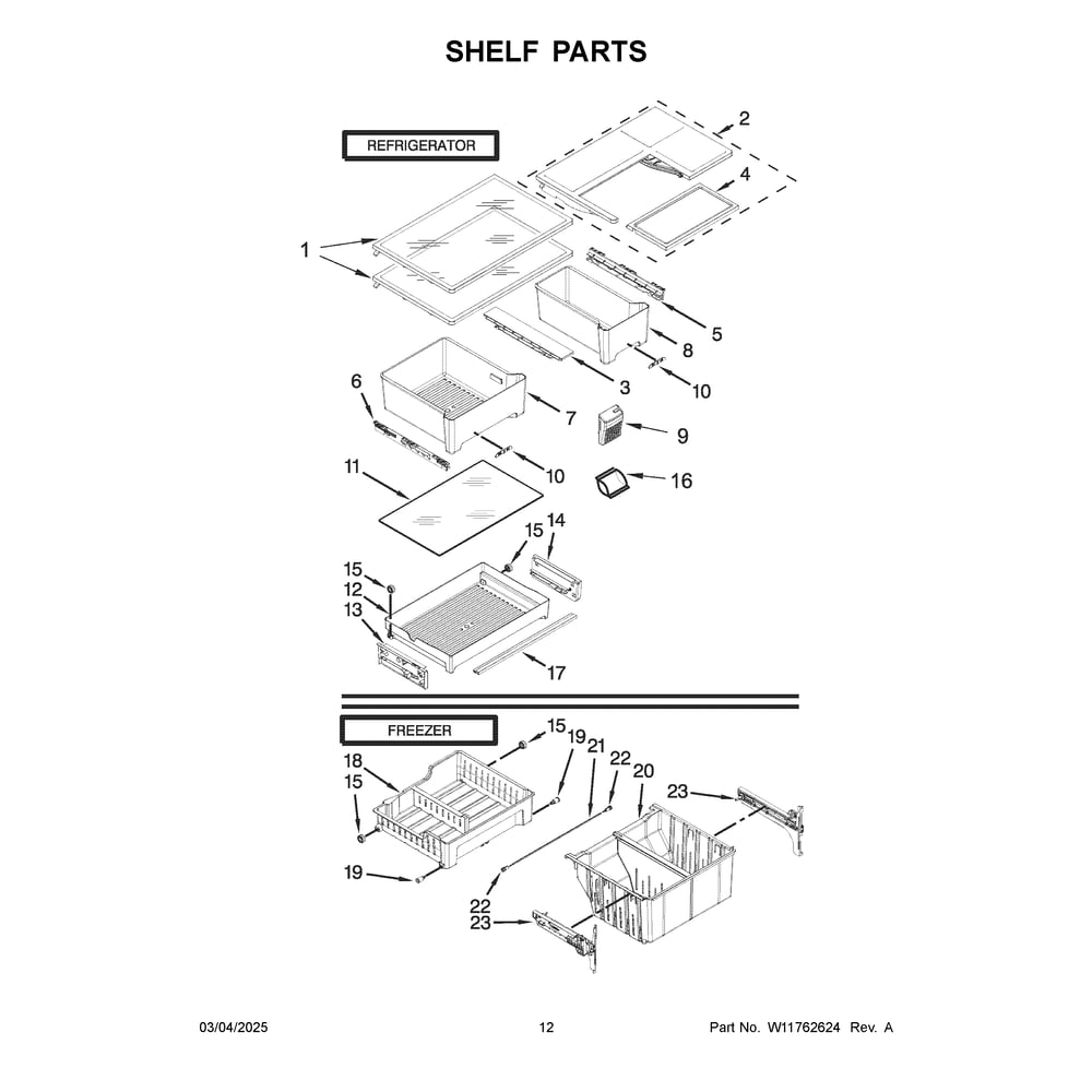 Shelf Parts Diagram and Parts List for WRF560SEHV05  Whirlpool Refrigerator