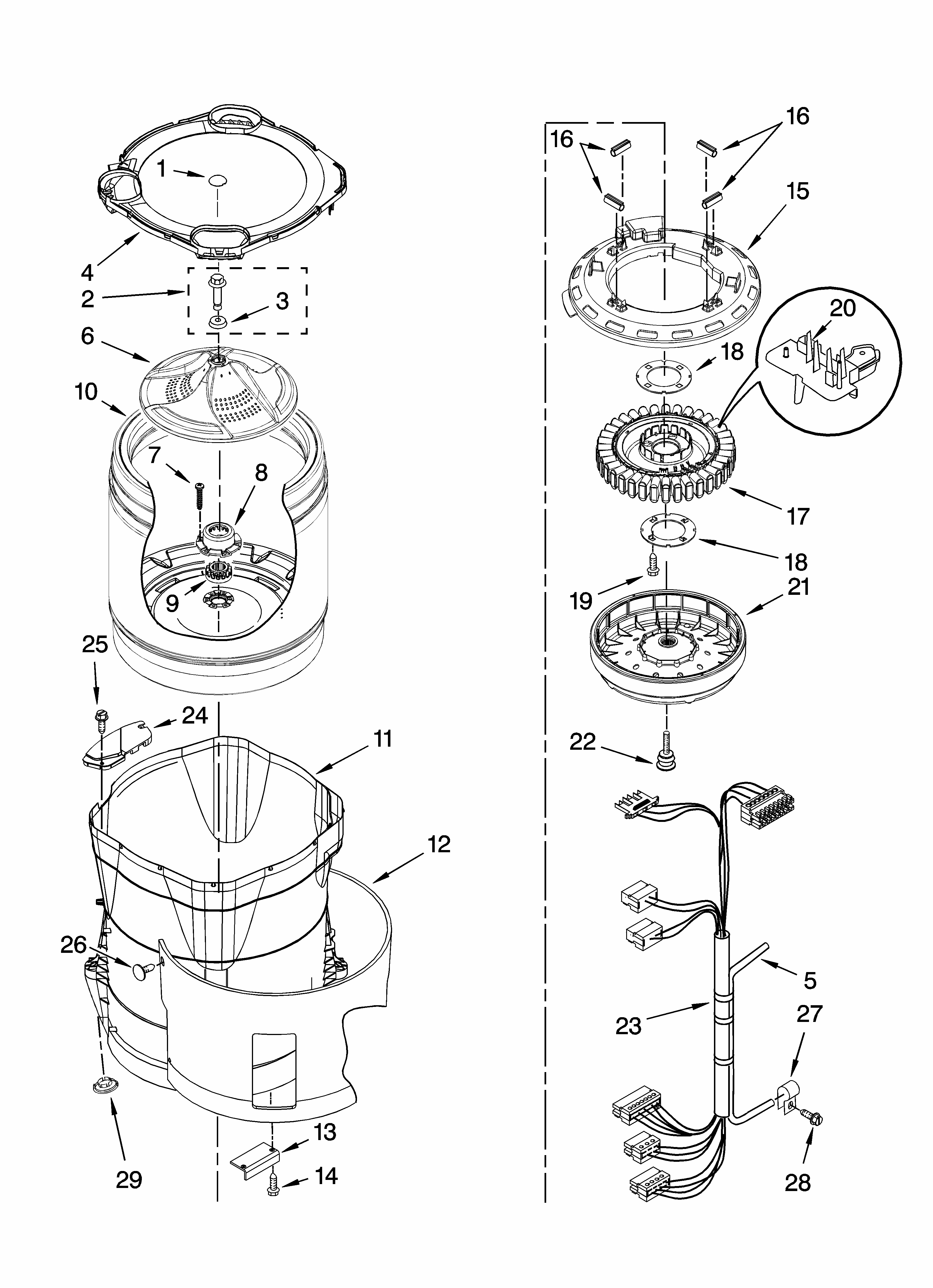 Motor, Basket And Tub Parts Diagram and Parts List for 11027086600  Kenmore Washer