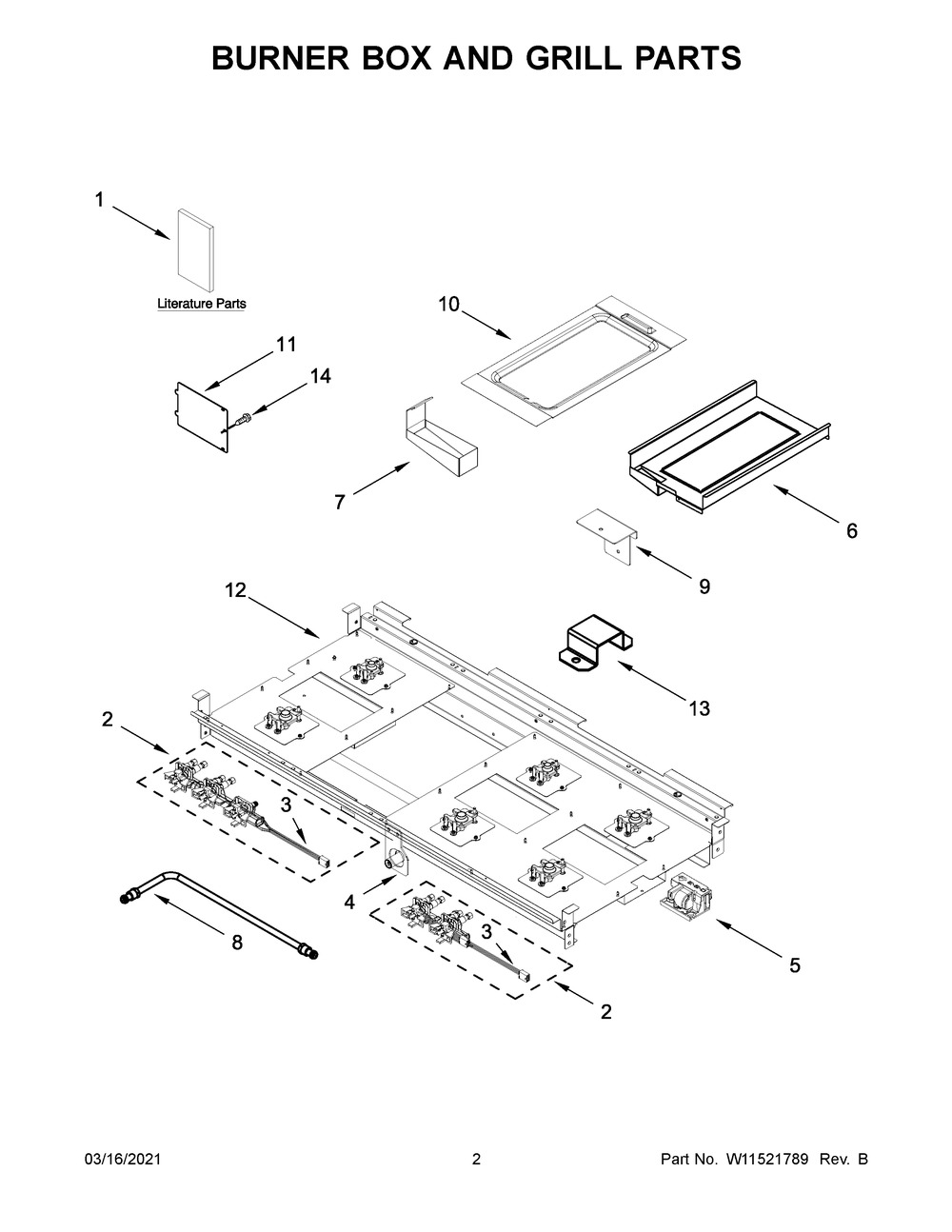 Burner Box And Grill Parts Diagram and Parts List for JGRP648HL01  Whirlpool Range