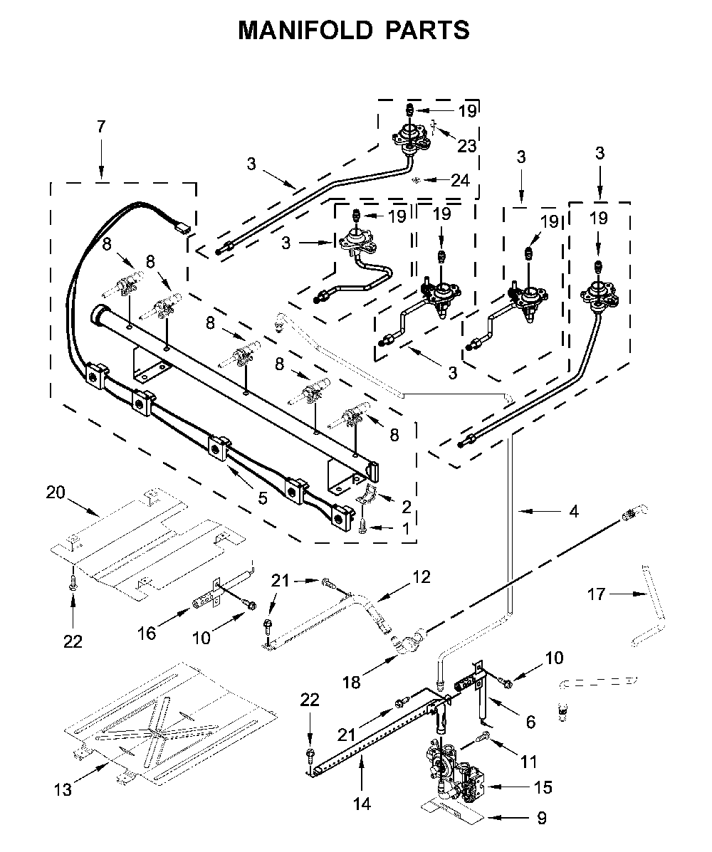 Manifold parts Diagram and Parts List for WFG525S0JV1  Whirlpool Range