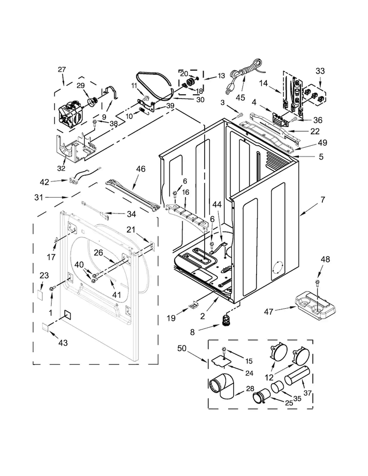 Cabinet Parts Diagram and Parts List for 11079133410  Kenmore Dryer