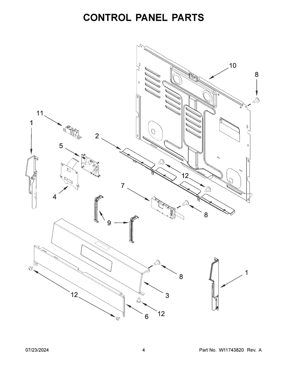03 - Control Panel Parts Diagram and Parts List for MFGS4030RS0  Whirlpool Range