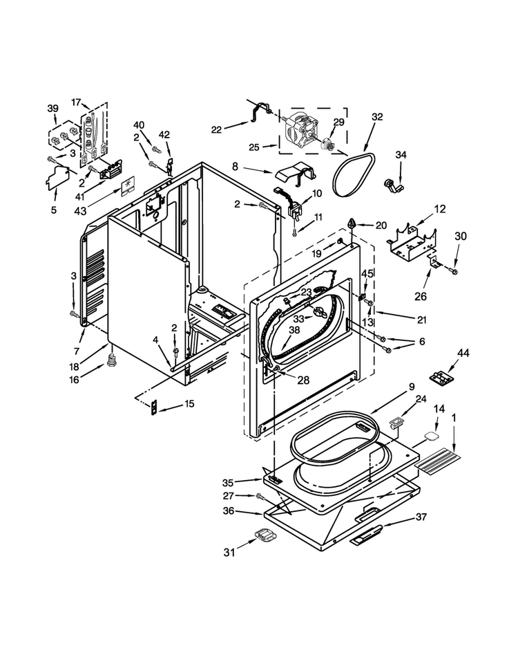 Cabinet Parts Diagram and Parts List for WED4870BW0  Whirlpool Dryer