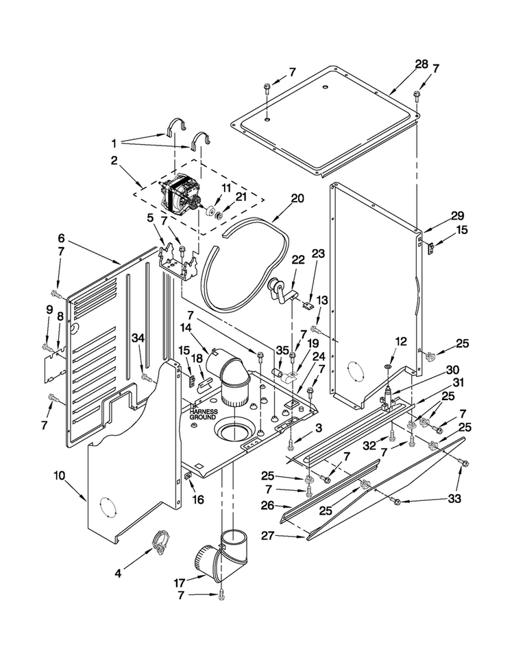 Dryer Cabinet And Motor Parts Diagram and Parts List for 11098752799  Kenmore Washer Dryer Combo