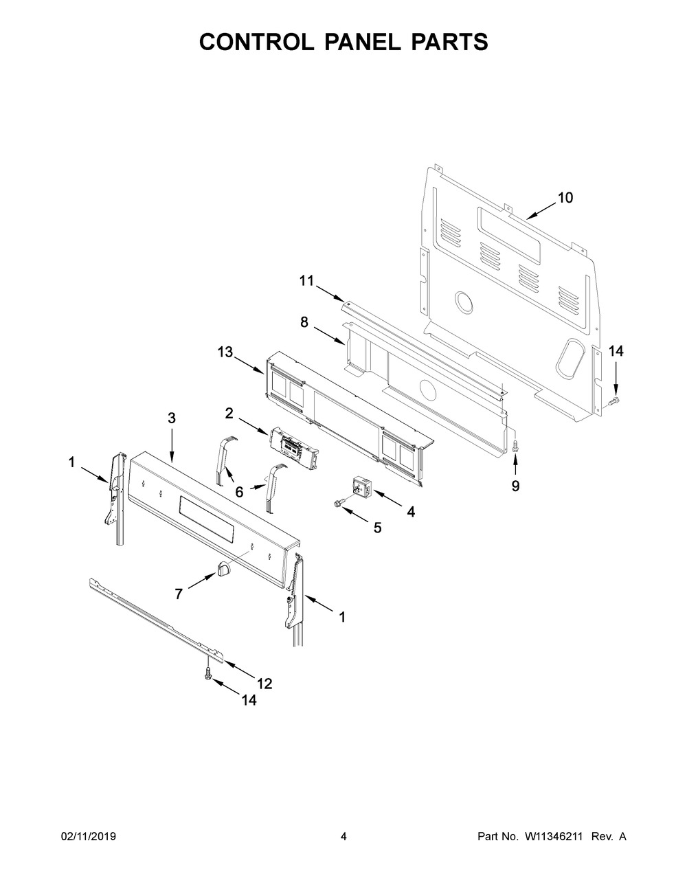 Control Panel Parts Diagram and Parts List for YWFE550S0HB1  Whirlpool Range